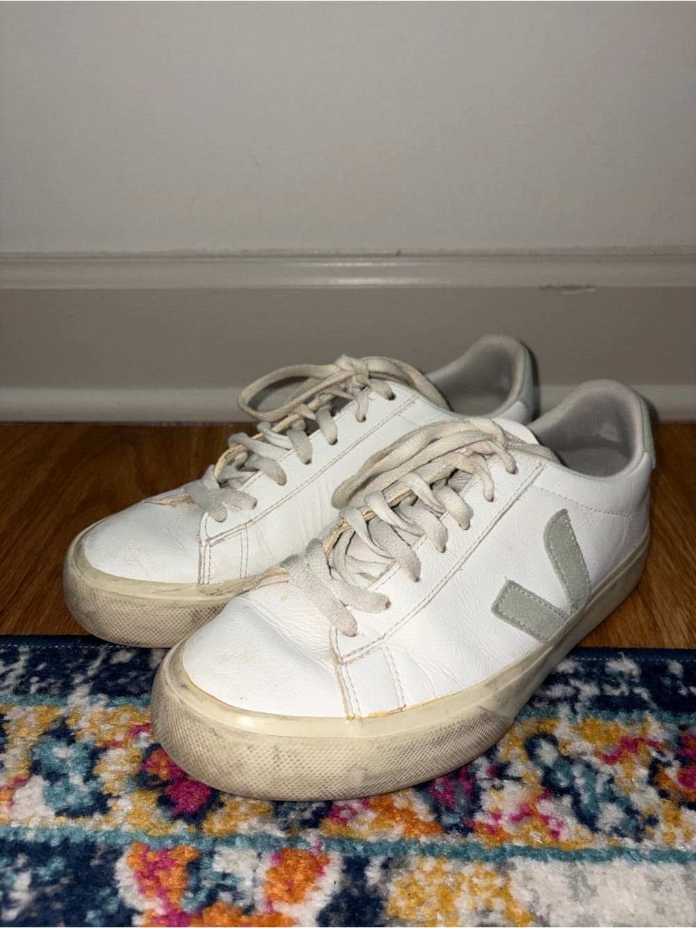 Veja Campo White Mint Green Leather Casual Shoes Sneakers Womens Size 7 (38)